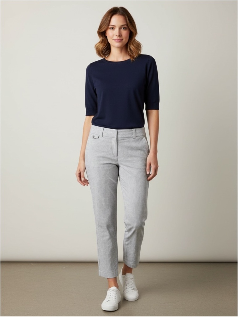 Ann Taylor LOFT Julie Gray and White Pinstriped Cropped Pants
